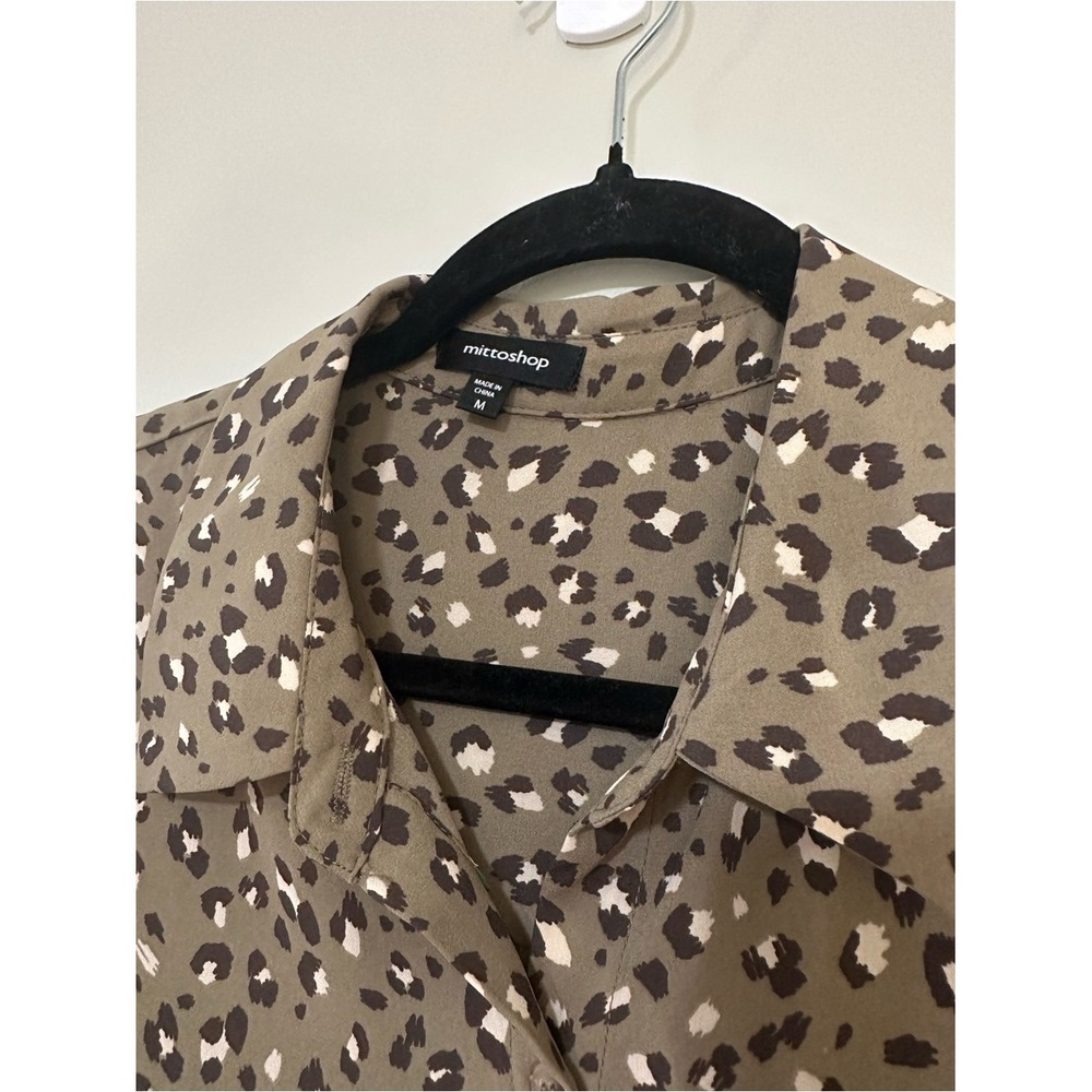 Animal Print Leopard Mittoshop Button Down Shirt M Olive Green Safari Gorpcore - Picture 3 of 6